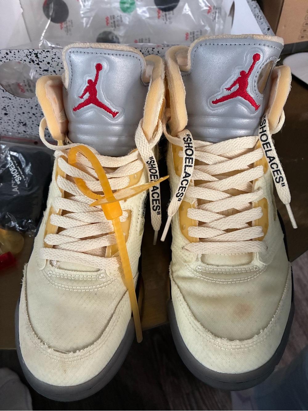 Jordan Kids Cream and Red High-Top Sneakers with Signature Jumpman